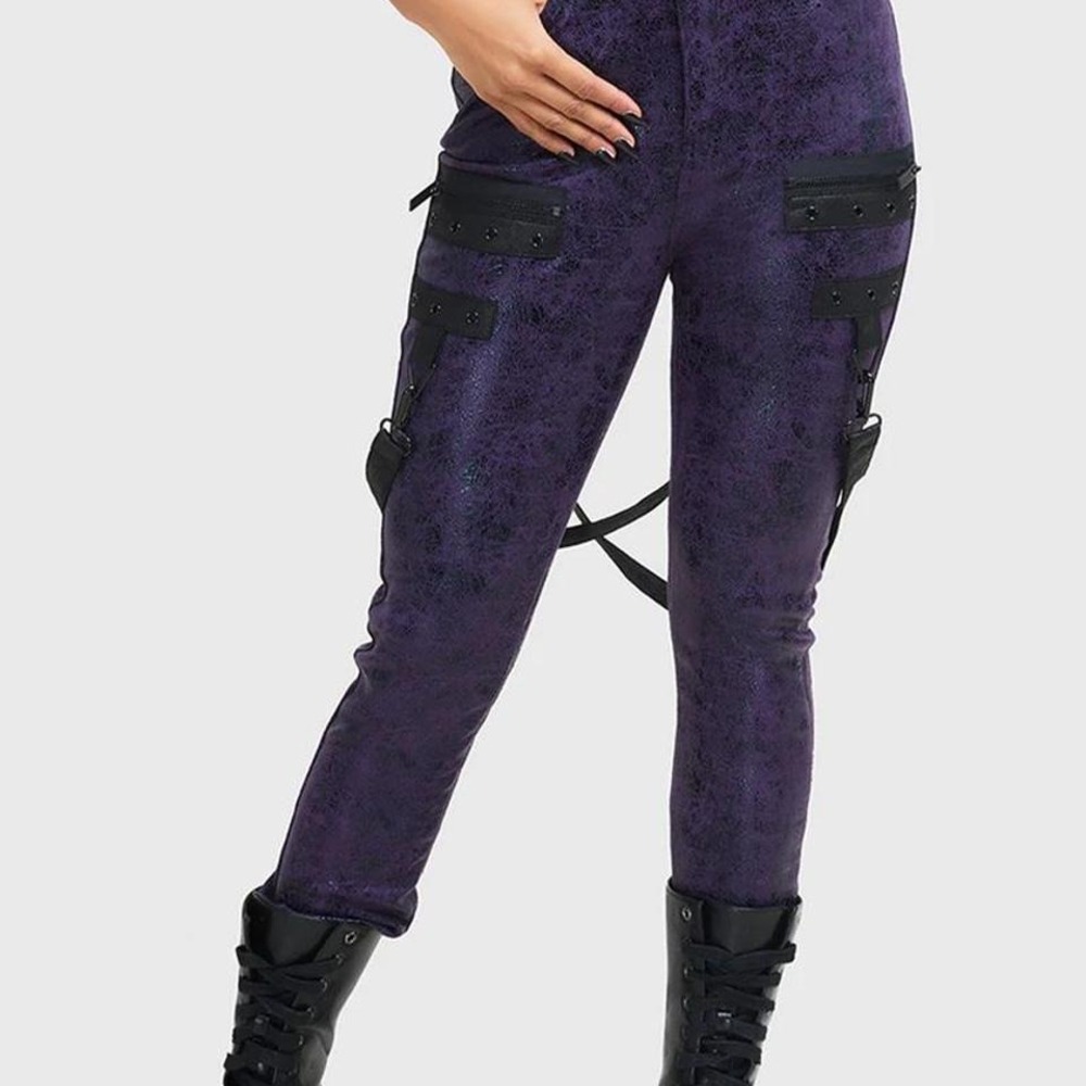 Killstar Purple Harness Cargo Skinny Pants